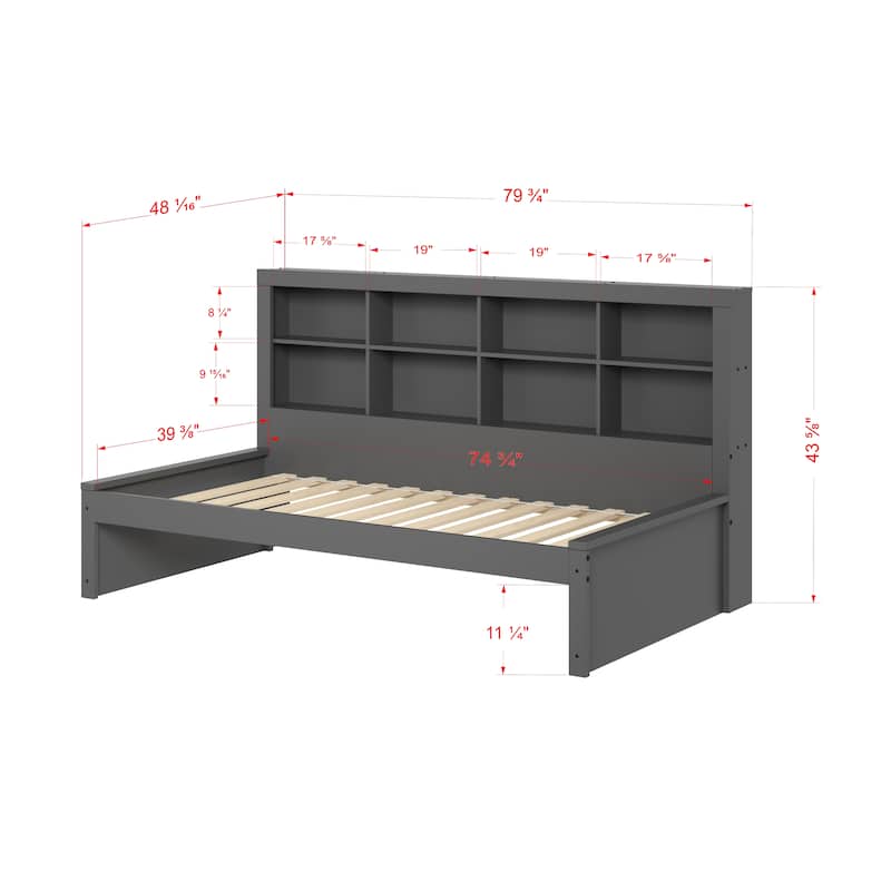 Twin Bookcase Daybed in Dark Grey with optional Trundle or Drawers
