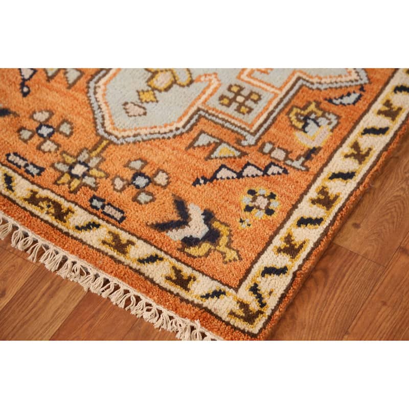 Orange Heriz Serapi Indian Runner Rug Hand-Knotted Wool Carpet - 2'6" x 8'0"