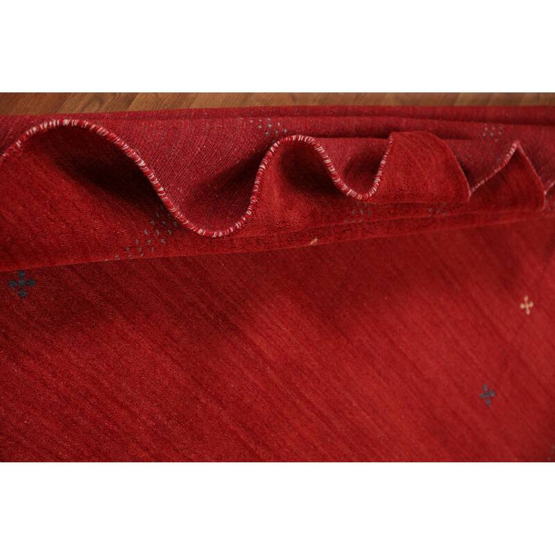 Hand Knotted Oriental 100% Wool Carpet Tribal Tribal Red Gabbeh Area Rug - 9' 10'' X 6' 9''