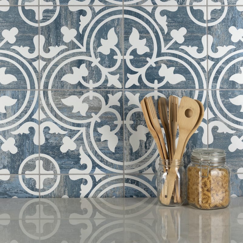 Merola Tile Cassis Arte Blue Day 9-3/4" x 9-3/4" Porcelain Floor and Wall Tile