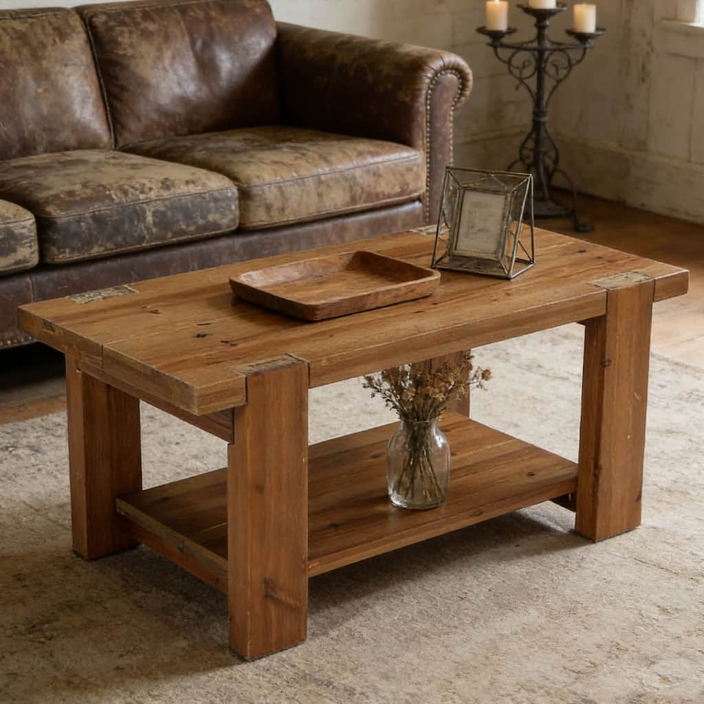 Solid Wood Coffee Table with Storage Shelf