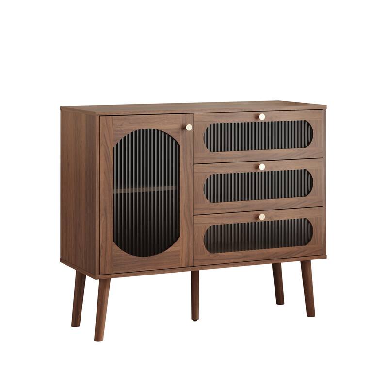 Accent Cabinet with 3 Drawers and Door, Wooden Storage Cabinet with Shelves, Sideboard for Living Room, Entryway, Natural