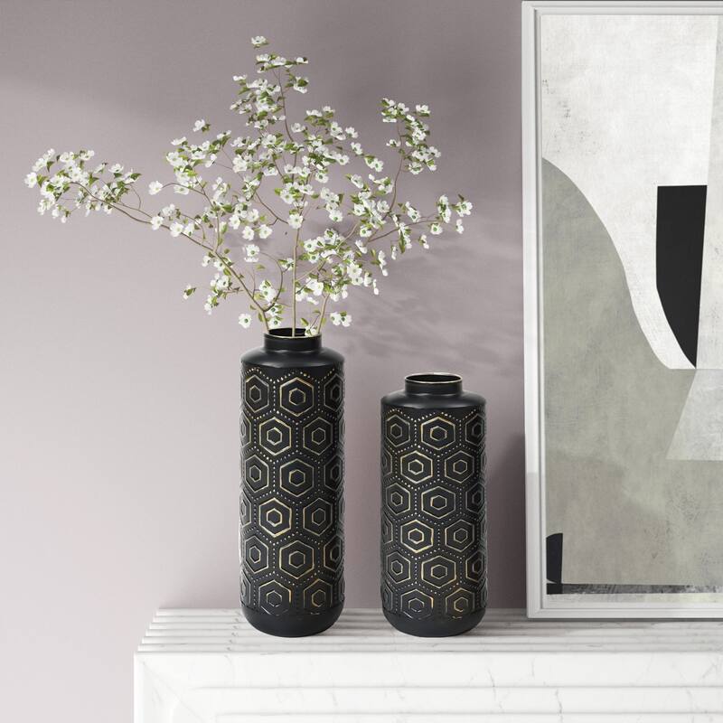 Black and Gold Metal Bottle Vases (Set of 2)