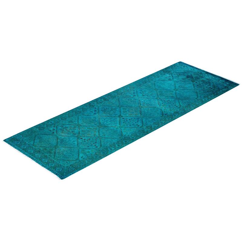 Vibrance One-of-a-Kind Hand-Knotted Runner Rug - Green, 2' 7" x 7' 4" - 2' 7" x 7' 4"