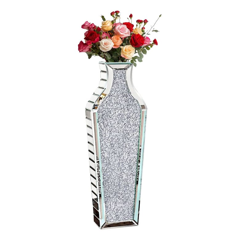 Large Mirrored Floor Standing Vases Crushed Diamond Crystal Glass for Holding Dried Flowers Plant