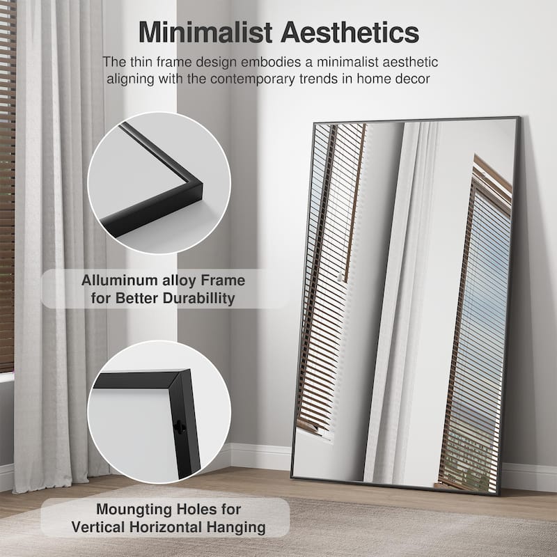 Modern Aluminum Alloy Thin Framed Full Length Floor Mirror