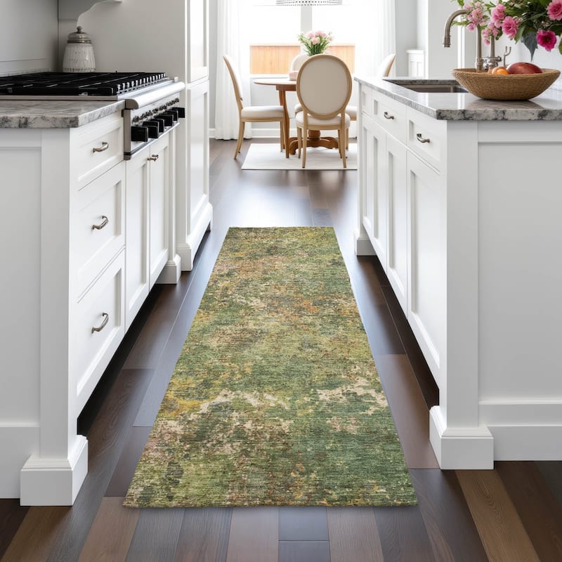 Machine Washable Indoor/Outdoor Abstract Watercolor Chantille Rug