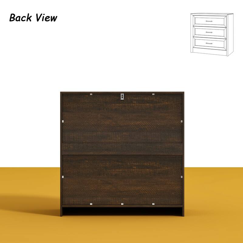 Modern 3-Drawer Wood Dresser for Bedroom, Wide Storage Chest with Metal Handles, Nightstand Cabinet