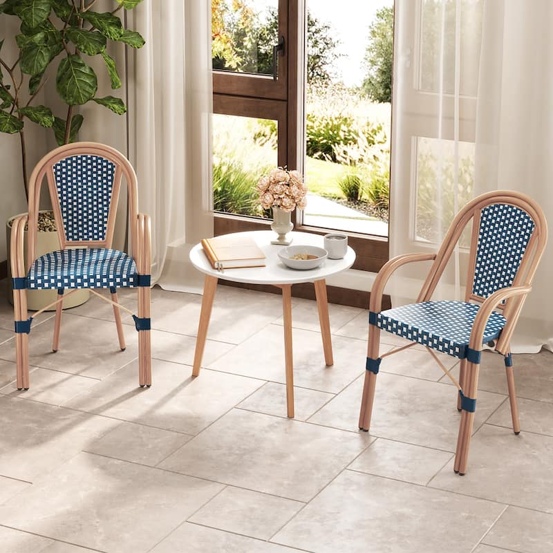 Gymax Outdoor French Bistro Chairs 2 PCS w/ Armrests Galvanized Metal