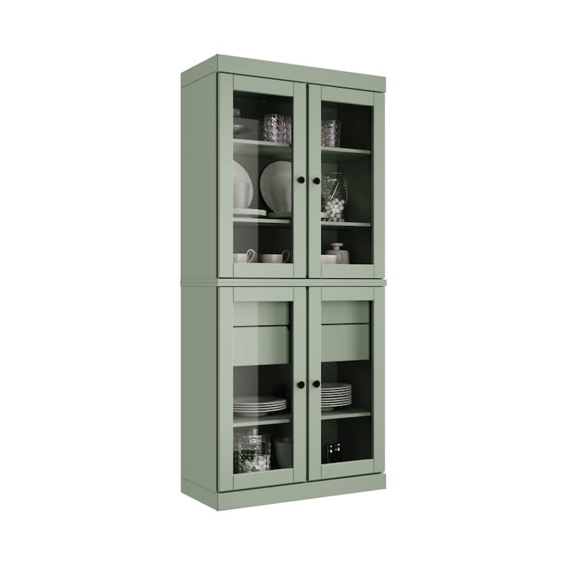 Palace Imports 100% Solid Wood Pantry Cabinet with Frosted, Clear Glass or Solid Doors, 2-Drawers and Adjustable Shelves