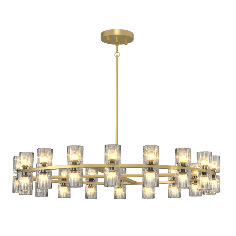 36-Inch Modern Gold Crystal Chandelier‌ - Elegant Round Ceiling Light Fixture with K9 Crystals (Includes 36xG4 Bulbs).