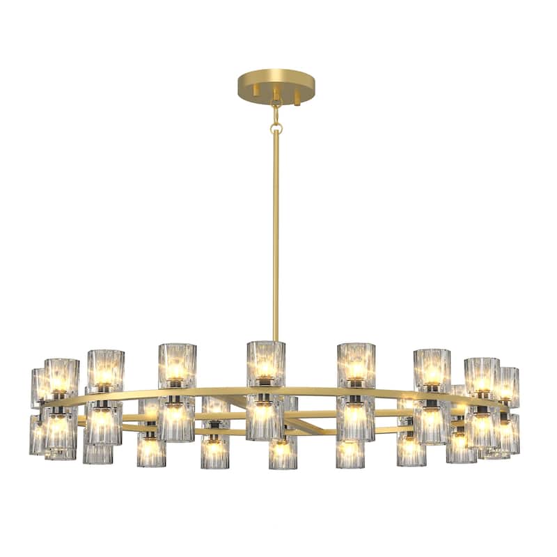 Farmhouse-Style Round Chandelier, Crystal Chandelier, Wagon Wheel Chandelier, for Dining Room, Living Room Bathroom, Gold
