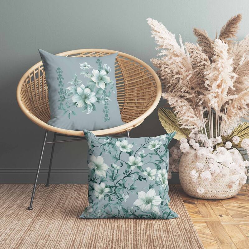 Petal Perfection Faux Suede Reversible Throw Pillow Mint and Green