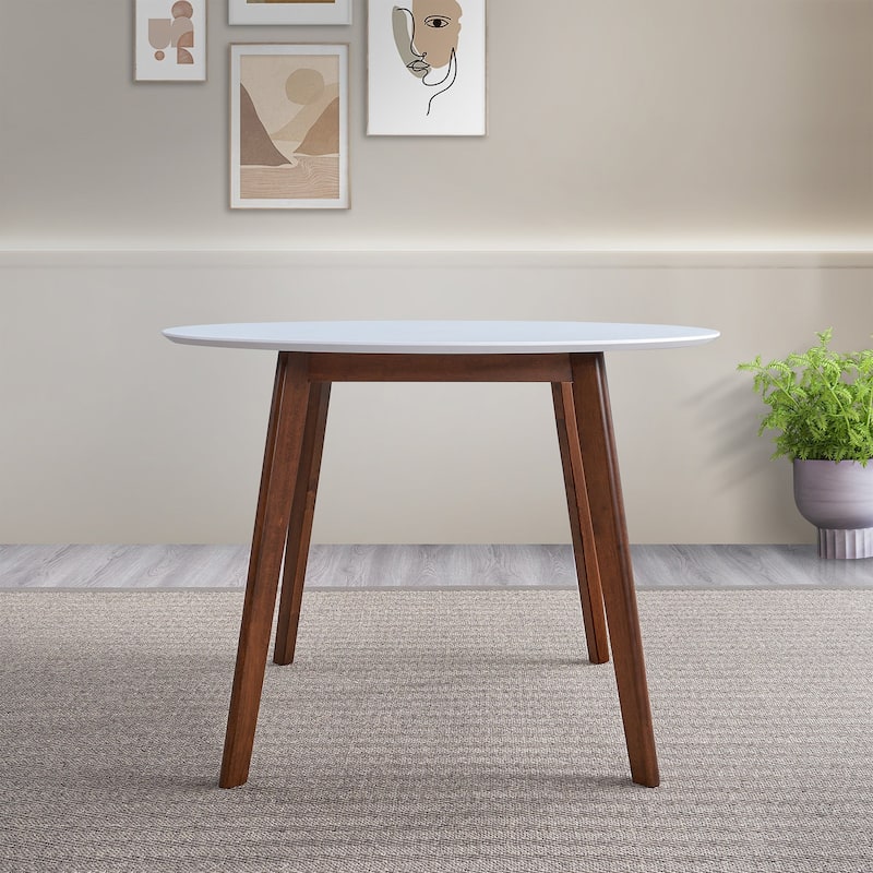 Minimalist Mid Century Modern White Top Dining Table with Solid Wood Legs and MDF Tabletop 39.4" for Kitchen, Dining Roo