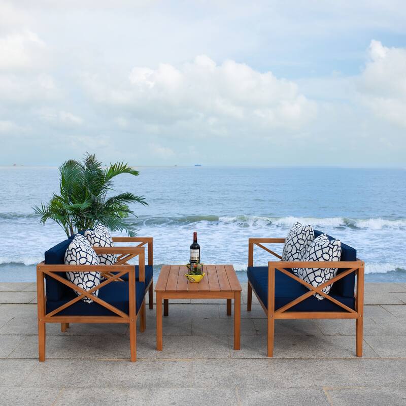 SAFAVIEH Outdoor Dafne 4-Piece Conversation Patio Set with Accent Pillow - 50W x 26D x 25H