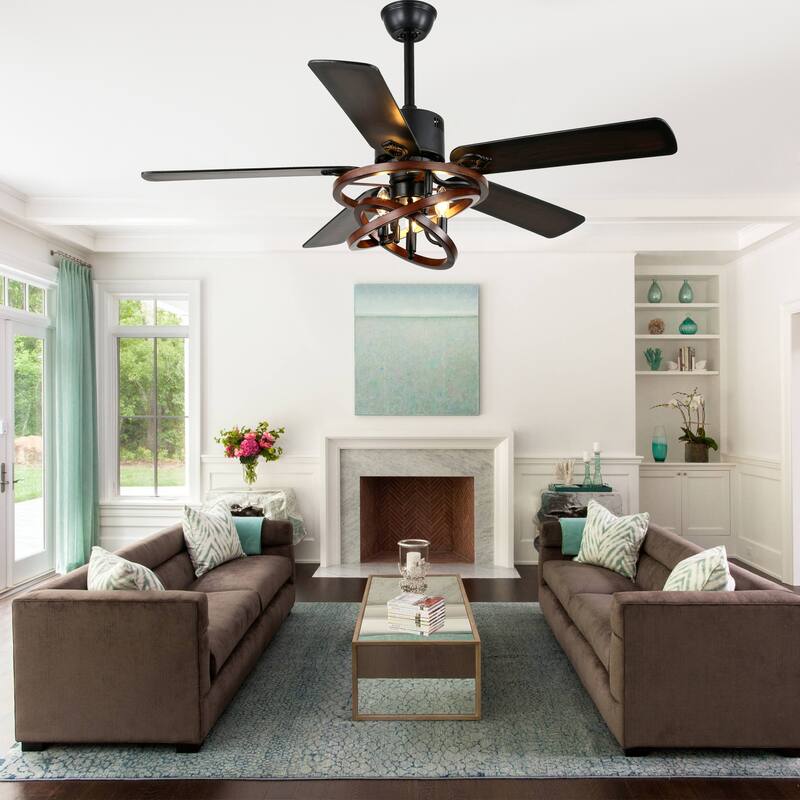 Bella Depot 52" Rustic Cage Ceiling Fan with Light and Remote 6-Speed Reversible Fan