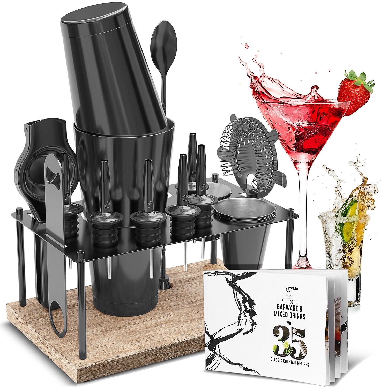 Joytable Bartender Kit - Cocktail Set Kit - Bartender Drink Mixer Shaker Bar Tool Set - 8 Piece Set - Black