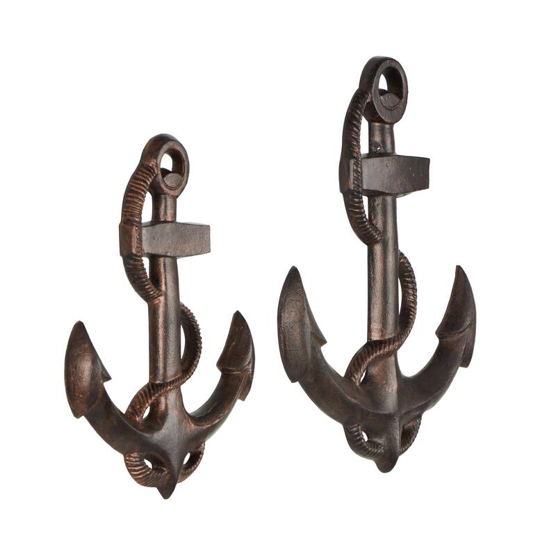 Aluminum Metal Anchor Weathered Home Wall Decor with Curved Rope Design - Set of 2 Bronze - Roche River Decor