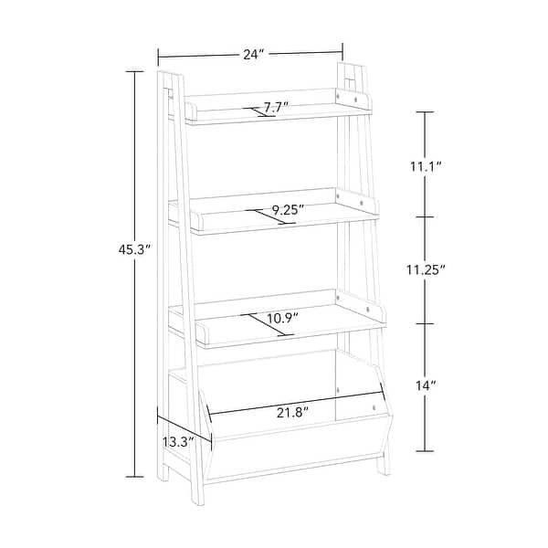 dimension image slide 5 of 10, RiverRidge Kids 4-Tier 24in Ladder Shelf Toy Organizer with 3 Open Display Shelves- White with Two 5" Fabric Bins