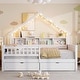 preview thumbnail 3 of 26, Full Size House Platform Bed with LED Light, 2 Drawers & Storage Shelves, Wooden House-Shaped Daybed Sofa Bedframe w/ Guardrail