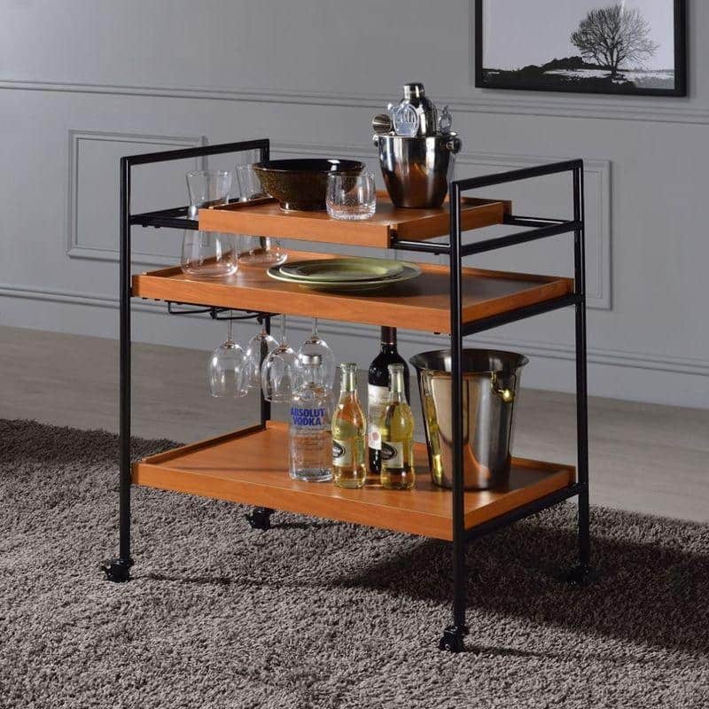 ACME Oaken Serving Cart in Honey Oak & Black