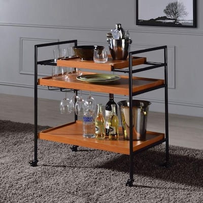 ACME Oaken Serving Cart in Honey Oak & Black