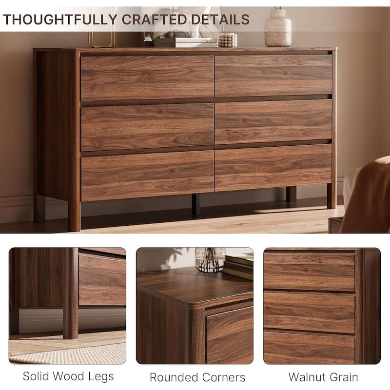 FURNIWAY Walnut Drawer Tall Dresser, Modern Chest with Hidden Handles, Storage Organizer