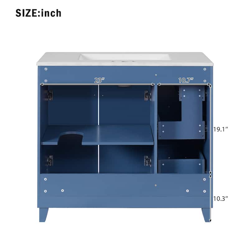36" Bathroom Vanity with Ceramic Sink, Standard and Double-Layer Drawers, Soft Close Doors, Adjustable Shelves