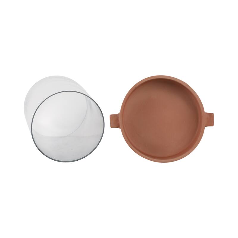 Modern Glass Hurricane Candle Holder with Terracotta Base - 10"