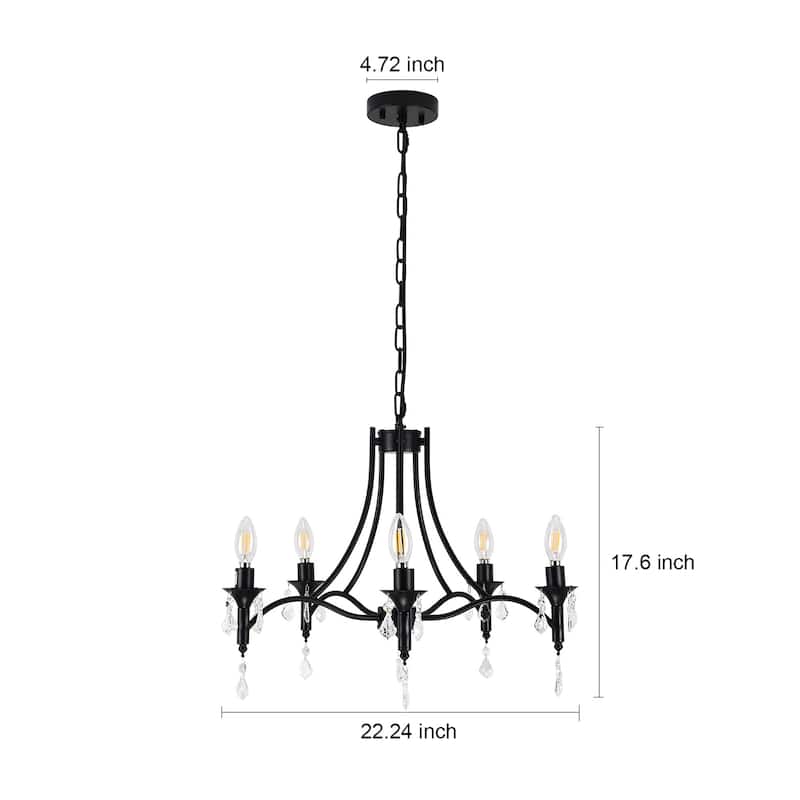 5 - Light Dimmable Classic / Traditional Chandelier - Matte Black