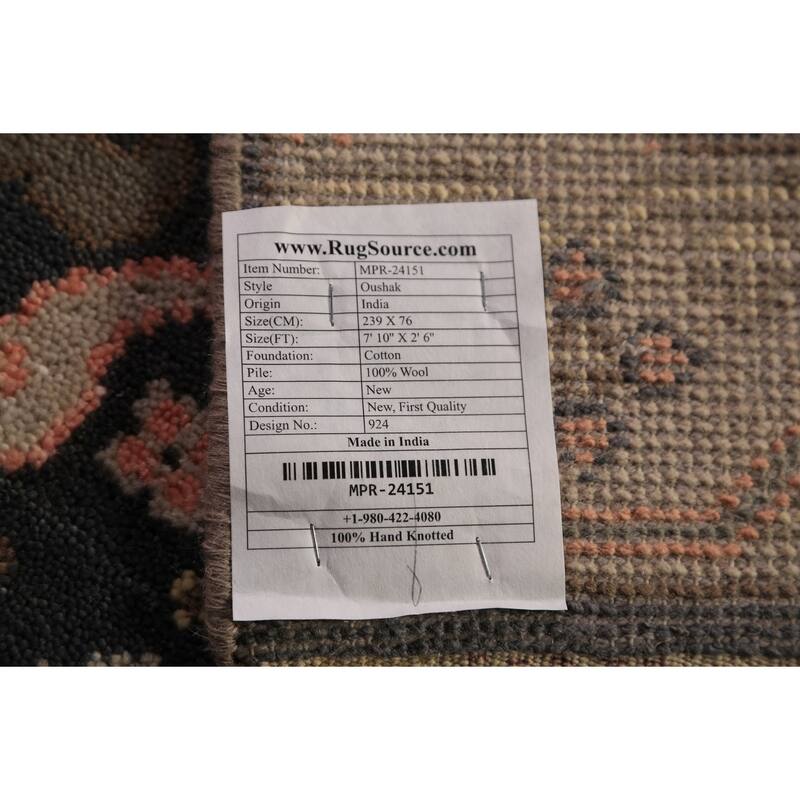 Gray Oushak Indian Runner Rug Handmade Floral Wool Carpet - 2'6"x 7'10"