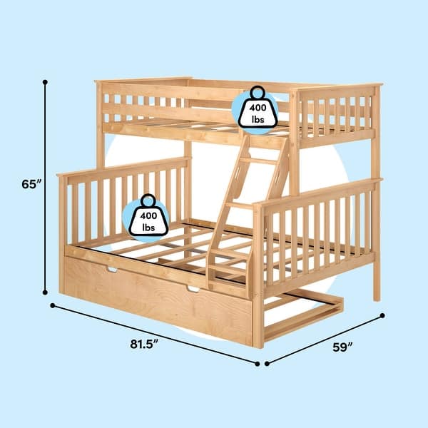 dimension image slide 0 of 10, Max & Lily Twin over Full Bunk Bed with Trundle and Ladder