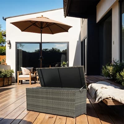 113 Gallon Wicker Patio Deck Boxes with Lid for Kids Toys