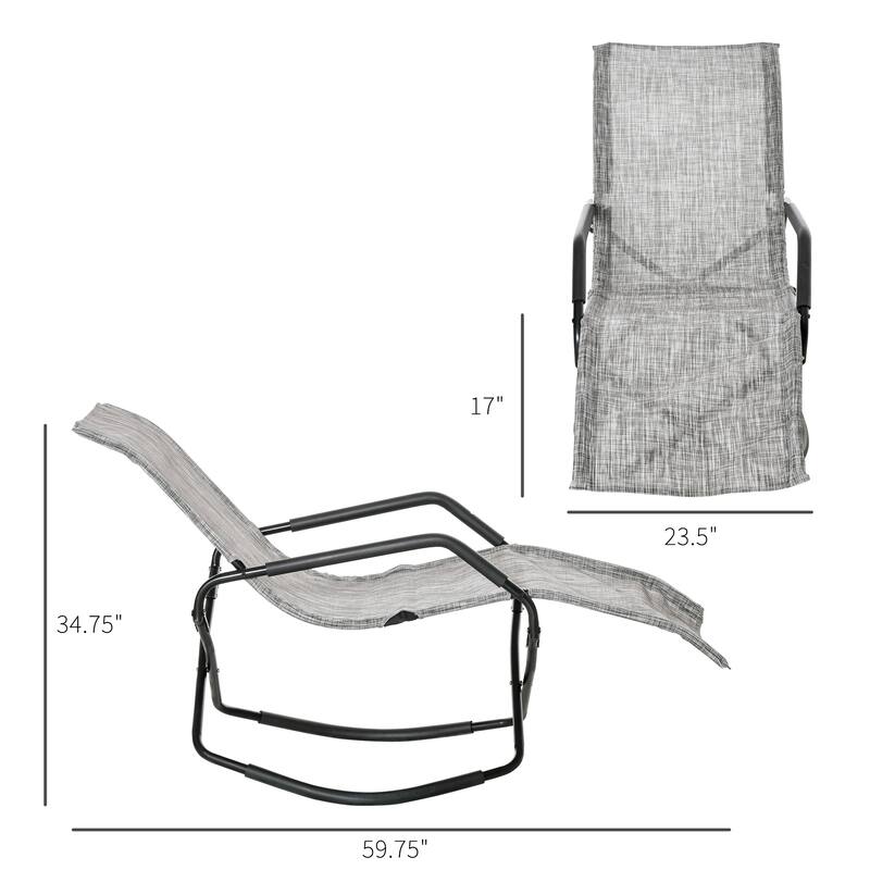 Foldable Outdoor Rocking Lounge Chair Portable Sun Lounger with Armrests and Breathable Mesh for Beach Patio Poolside