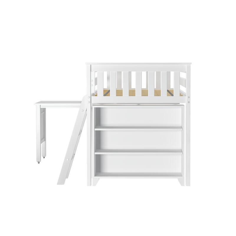 Max and Lily Twin-Size Low Loft with Pull-Out Desk and 3-Shelf Bookcases