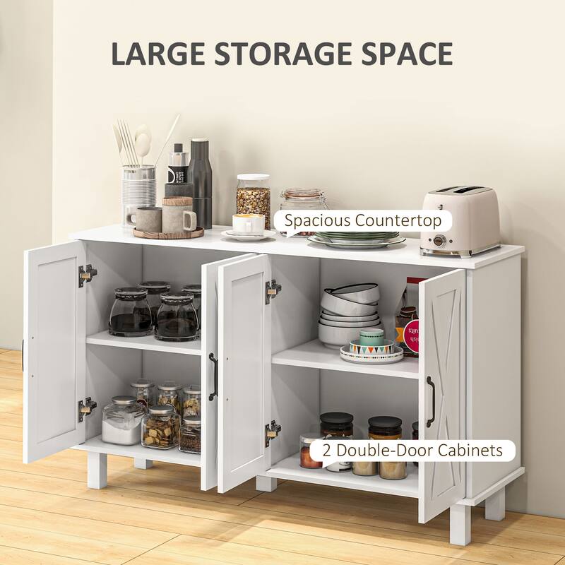 Buffet Sideboard with 4 Barn Doors and 2 Adjustable Shelves