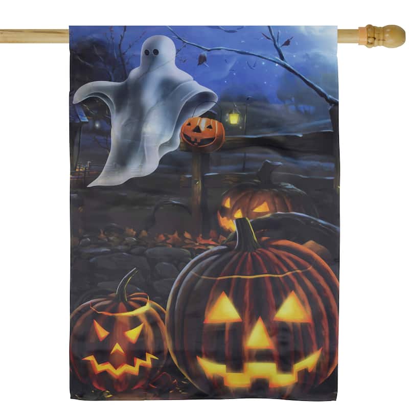 Pumpkins and Ghost Spooky Halloween Outdoor House Flag - 28" x 40"