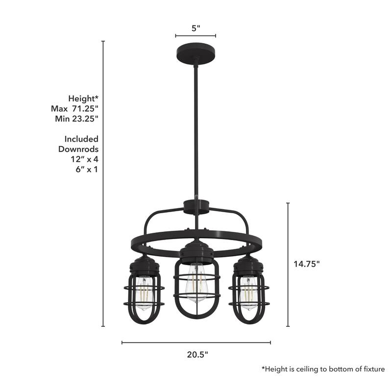 Hunter Starklake 3-Light Chandelier - Kitchen Island, Dining Room, Entry - Industrial, Wheel, Caged, Rustic