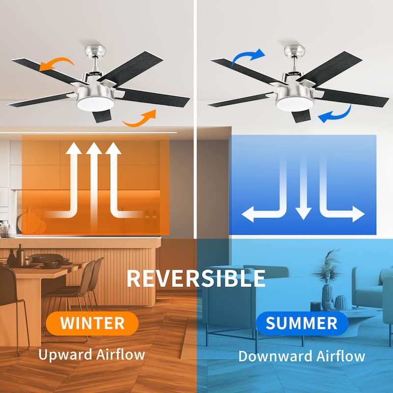 Moasis 52 inch 3-Color LED Ceiling Fan Light with 5 Wooden Blades and Remote - 52"