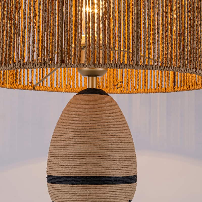 Brise 27" Rattan Table Lamp with USB 3-Way Touch Dimmer - 27 in. - Brown