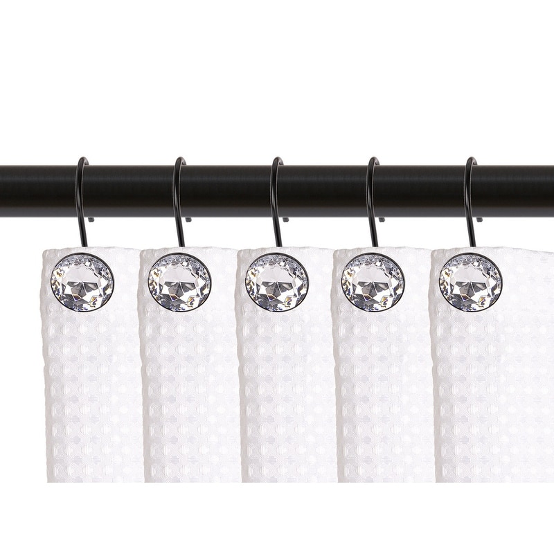 Utopia Alley Shower Curtain Hooks for Bathroom, Rust Resistant Shower Curtain Hooks Rings, Crystal Design, Set of 12 - Matt Black