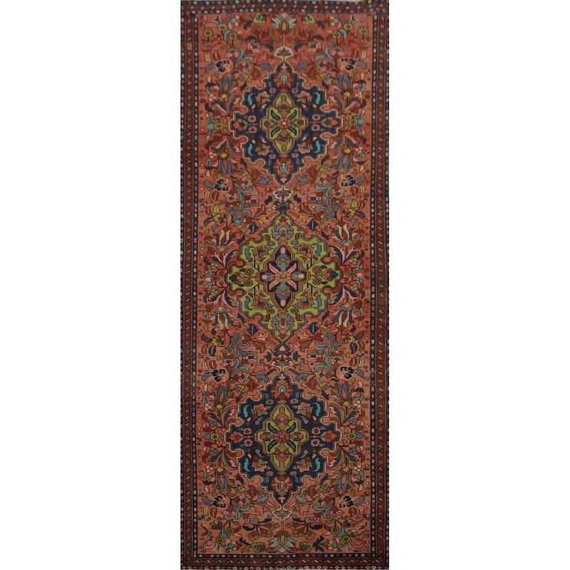 Hand Knotted Oriental 100% Wool Carpet Traditional Floral Oranges & Rust Lilian Runner Rug - 10' 6'' X 3' 3''