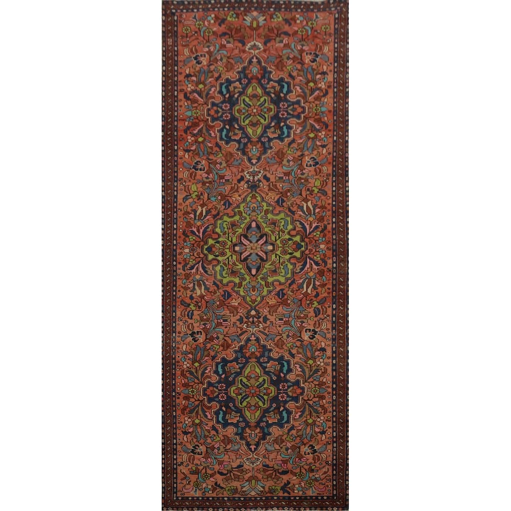 Hand Knotted Oriental 100% Wool Carpet Traditional Floral Oranges & Rust Lilian Runner Rug - 10' 6'' X 3' 3''