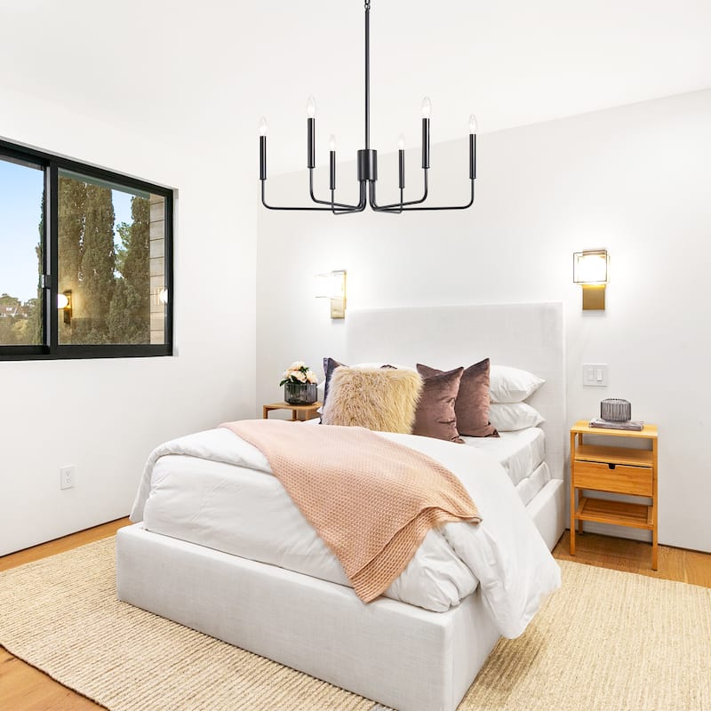 Modern 6-Light Simple Candle Chandelier for Kitchen Island, Living Room, Bedroom, Foyer