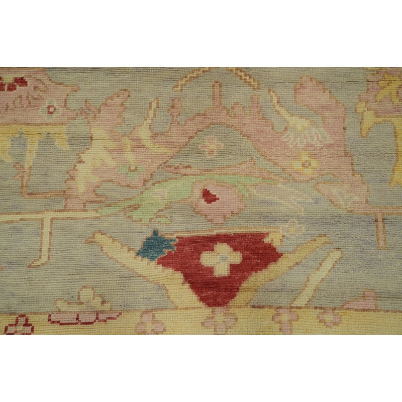 Vegetable Dye Wool Oushak Turkish Area Rug, Floral Geometric Carpet - 12' 6'' X 10' 2''