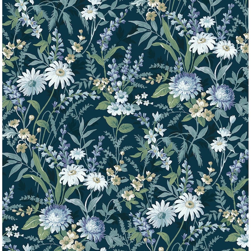NextWall Vintage Floral Peel and Stick Wallpaper - 20.5 in. W x 18 ft. L - Teal