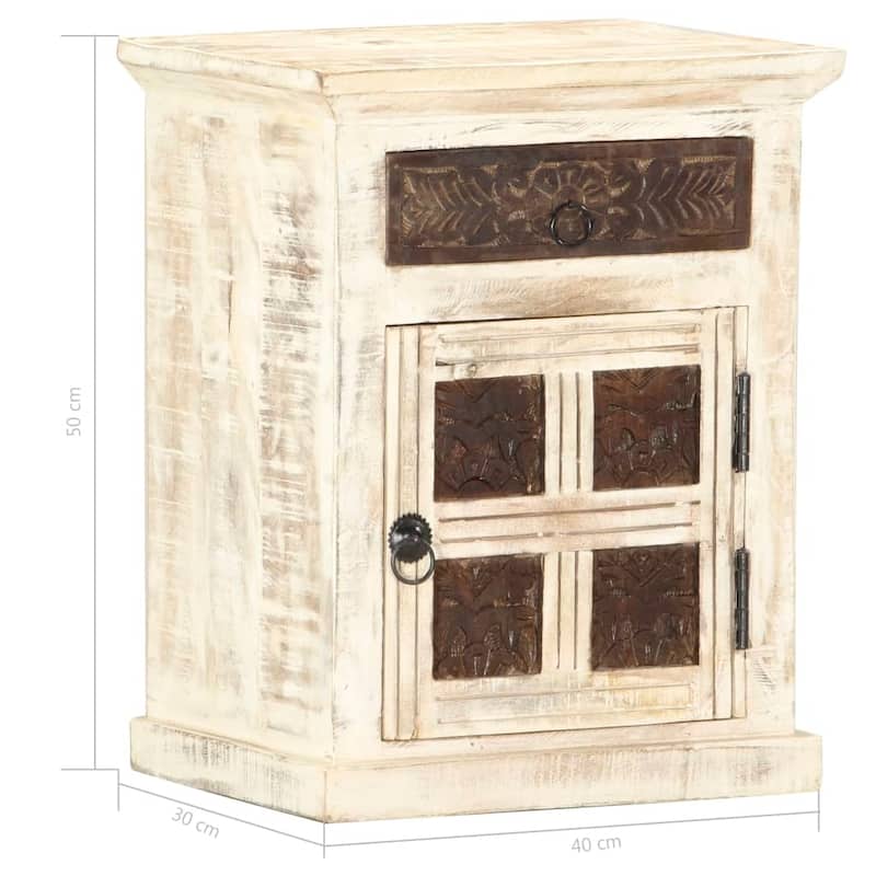 vidaXL Bedside Cabinet White 15.7"x11.8"x19.7" Solid Mango Wood