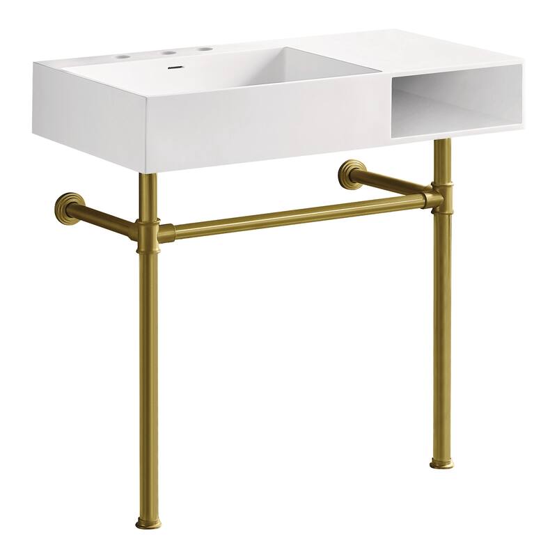 Kingston Brass KVPB3368SQA8-A-SET Aurelius 36-5/8" Rectangular Solid - Matte White / Brushed Brass