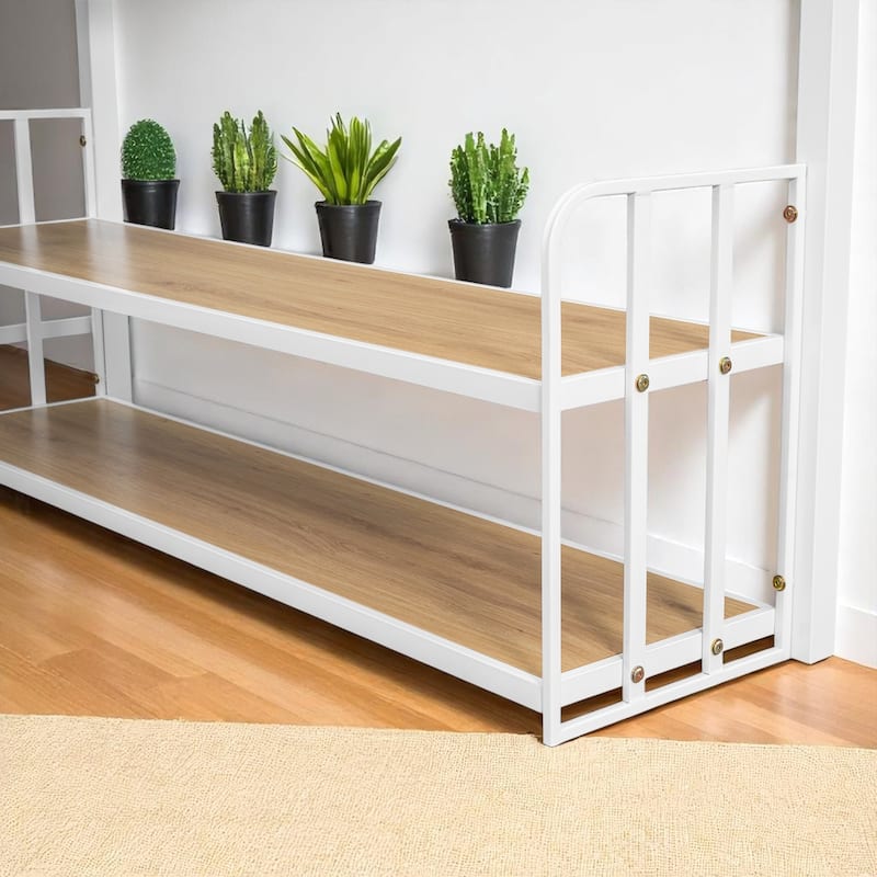 Space-Saving Loft Bed with Desk, Storage Shelves, and Charging Station - Twin/Full Size