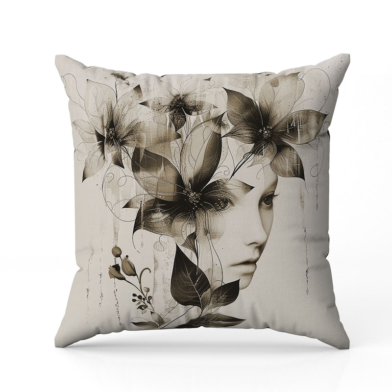 Flora Face Indoor/Outdoor Reversible Throw Pillow Pink and Brown